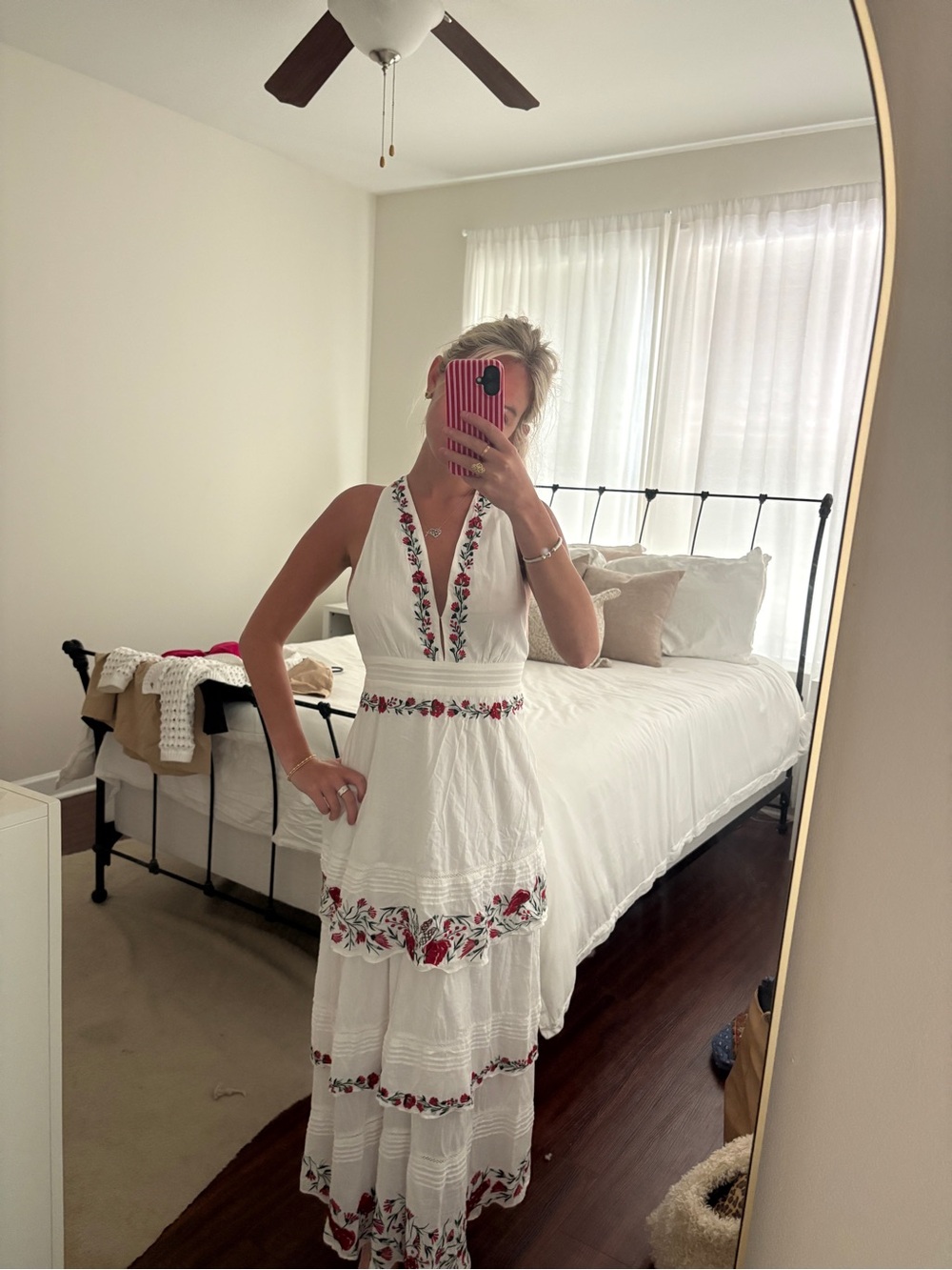SAYLOR White Maxi Dress with Red Floral Embroidery